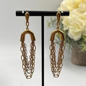 Kendra‎ Scott Ryder Industrial Draped Chain Drop Earrings in Vintage Gold 3”